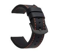 EcLusE Bracelet de montre Vintage en cuir à boucle en acier inoxydable, bracelet de remplacement à dégagement rapide pour hommes et femmes, Noir Orange Noir, 22 mm
