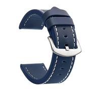 EcLusE Bracelet de montre Vintage en cuir à boucle en acier inoxydable, bracelet de remplacement à dégagement rapide pour hommes et femmes, Bleu Blanc Argent, 22 mm