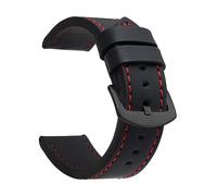 EcLusE Bracelet de montre Vintage en cuir à boucle en acier inoxydable, bracelet de remplacement à dégagement rapide pour hommes et femmes, Noir Rouge Noir, 22 mm
