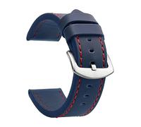 EcLusE Bracelet de montre Vintage en cuir à boucle en acier inoxydable, bracelet de remplacement à dégagement rapide pour hommes et femmes, Bleu Rouge Argent, 18 mm