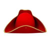 ECMQS Accessoire de chapeau de pirate | Costume rouge à trois pointes avec toucher tissu et bordure dorée pour Halloween, jeux de rôle et vêtements à thème