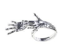 ECMQS Bague squelette originale à deux doigts, bijoux gothiques en alliage accrocheur pour hommes et femmes, coupe confortable, accessoires punk, bagues à main squelette