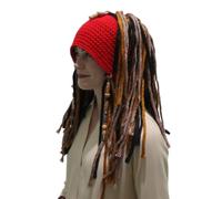 ECMQS Bonnet de capitaine de pirate tricoté avec fausses dreades, rouge