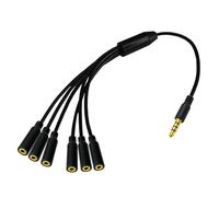 ECMQS Câble répartiteur stéréo 3,5 mm, plaqué or, six interfaces | Métal avec revêtement en PVC, longueur 30 cm pour un son clair et un partage de musique pour les réunions