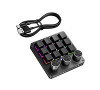 ECMQS Command Clavier d'entrée avec 12 boutons mécaniques Noir | 3 actions de bouton rotatif, configuration de bureau de type C pour clavier de flux de travail de contenu