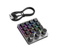ECMQS Command Clavier d'entrée avec 12 touches mécaniques Transparent | 3 actions de bouton rotatif, configuration de bureau de type C pour clavier de flux de travail de contenu