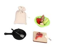 ECMQS Ensemble d'ustensiles de cuisine miniature avec planche à découper et | Ensemble d'ustensiles de cuisine miniature avec steak réaliste et plats de jeu pour la scène dans la