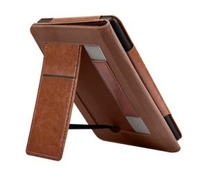 ECMQS Étui de protection portable en cuir PU pour 5 avec support réglable | Étui en cuir synthétique avec support intégré et dragonnes, mise en veille automatique, porte-cartes et support à angles