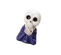 ECMQS Figurine squelette rieur, avant gauche | Statue de crâne en résine peinte, décoration de table gothique d'Halloween pour étagère, bureau, entrée, maison de collection