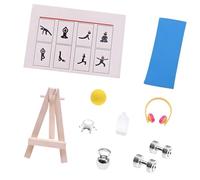 ECMQS Kit de modélisme moyen pour la scène de la maison de poupée | Équipement de gymnastique miniature avec accessoires en bois détaillés, haltère et kettlebell pour des jeux de rôle créatifs