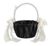 ECMQS Panier de mariage à la main avec nœud | Panier de fleurs de mariée romantique avec poignée en perles pour mariage, décoration de couloir et accessoires de lancement