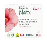 Eco by Naty Tampons sans applicateur Super, absorbants à base de plantes, produit menstruel en coton biologique, meilleur pour la santé féminine (18 unités)