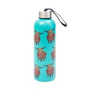 Eco Chic Bouteille thermique réutilisable | Bouteille de voyage isotherme en acier inoxydable avec couvercle anti-fuite | Utilisable pour boissons chaudes et froides (Vache des Highlands Sarcelle)