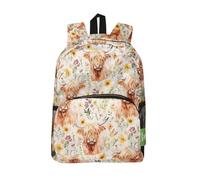 ECO CHIC Mini sac à dos léger pliable résistant à l'eau se replie dans une pochette pour le rangement, Floral Highland Vache Beige, Mini, Décontracté