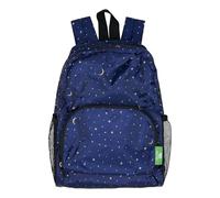 ECO CHIC Mini sac à dos léger pliable résistant à l'eau se replie dans une pochette pour le rangement, Étoiles et lunes bleu marine