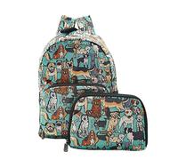 ECO CHIC Mini sac à dos pliable léger | Sac à dos résistant à l'eau | Se replie dans une pochette pour le rangement (Chiens Sarcelle)