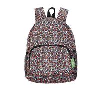 ECO CHIC Mini sac à dos pliable léger | Sac à dos résistant à l'eau | Se replie dans une pochette pour le rangement (Petites fleurs Noir)