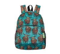 ECO CHIC Mini sac à dos pliable léger | Sac à dos résistant à l'eau | Se replie dans une pochette pour le rangement (Vache des Highlands Sarcelle)