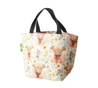 ECO CHIC Sac à déjeuner isotherme, pliable et léger, résistant à l'eau (vache des Highlands à motif floral, beige)