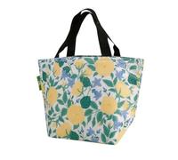 ECO CHIC Sac à déjeuner isotherme pliable léger et résistant à l'eau (fleurs jaunes blanches)