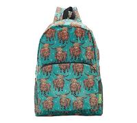 ECO CHIC Sac à dos pliable léger | Sac à dos durable résistant à l'eau | Se replie dans une pochette pour le rangement (Vache des Highlands Sarcelle)