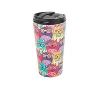 ECO CHIC Tasse à café thermique réutilisable | Tasse de voyage isotherme en acier inoxydable avec couvercle anti-fuite | Utilisable pour boissons chaudes et froides (Chats avec lunettes Multicolore)