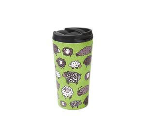 ECO CHIC Tasse à café thermique réutilisable | Tasse de voyage isotherme en acier inoxydable avec couvercle anti-fuite | Utilisable pour boissons chaudes et froides (Mouton mignon Vert)