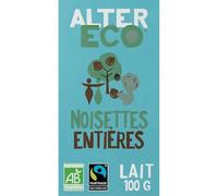 ECO - Chocolat au lait bio Lait noisettes entières ALTER | Savoureux et onctueux | Idéal pour les gourmands | La tabLette de 100g | LOT DE 4