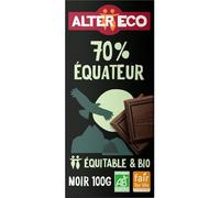 ECO - Chocolat noir bio 70% Equateur ALTER | Saveur intense et onctueuse | Idéal pour les gourmands | La tabLette de 100g | LOT DE 4