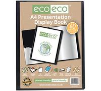 eco-eco A4 50% Recyclé 60 Pocket Couleur Noir Présentation Affichage du Livre