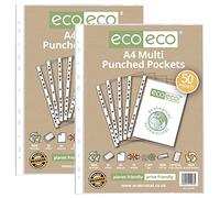 eco-eco Eco076x2 Lot de 50 pochettes perforées transparentes A4 100% recyclées 45 microns