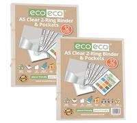 eco-eco Eco173x2 Lot de 2 classeurs à anneaux transparents A5 65% recyclés avec 12 pochettes perforées