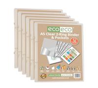 eco-eco Eco173x6 Lot de 6 classeurs à anneaux transparents A5 65% recyclés avec 12 pochettes perforées