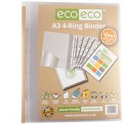 eco-eco Eco202 Classeur de présentation transparent à anneaux Format A3 95% recyclé 4D Tranche 40 mm