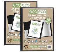 eco-eco Lot de 2 porte-vues A5 50% recyclés à 10 pochettes noires avec pochettes en plastique Eco041 x 2