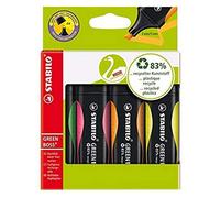 Eco-Friendly Highlighter - STABILO GREEN BOSS - Pack of 4 - Green, Pink, Orange,