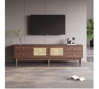 Eco - friendly Material armoire TV en bois sombre de 180cm de long avec deux portes en rotin, quatre tiroirs, gestion des câbles