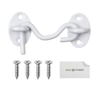 Eco-Fused 3-inch Crochet et œillet Robustes - 1x Serrure de Porte de Grange (Blanc), 4x Vis de Montage - Crochets en acier inoxydable enduit avec de poudre pour des portes, des fenêtres