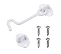 Eco-Fused 4-inch Crochet et œillet Robustes - 1x Serrure de Porte de Grange (Blanc), 4x Vis de Montage - Crochets en acier inoxydable enduit avec de poudre pour des portes, des fenêtres