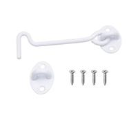 Eco-Fused 6-inch Crochet et œillet Robustes - 1x Serrure de Porte de Grange (Blanc), 4x Vis de Montage - Crochets en acier inoxydable enduit avec de poudre pour des portes