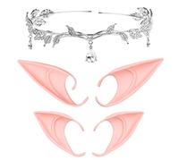 Eco-Fused Ensemble Costume Cosplay - Costume de fée, elfe, anime - Comprend 1x serre-tête en forme de feuille avec strass et strass, paire d'oreilles d'elfe longues, paire d'oreilles d'elfe courtes