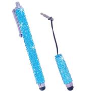 Eco-Fused Lot de 2 stylets universels bling-bling compatibles avec tous les appareils à écran tactile capacitif/chiffon de nettoyage en microfibre (bleu clair (long + court)