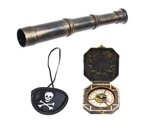 Eco-Fused Télescope et Boussole Cosplay avec Cache-œil sur Le thème des Pirates - Décor d'accessoires de fête rétro Antique (Télescope, Accessoire Boussole et Cache-œil)