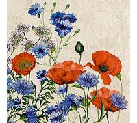Eco Line Lot de 20 serviettes durables en 100 % papier recyclé, coquelicots sauvages, fleurs, coquelicots, été, décoration de table 33 x 33 cm