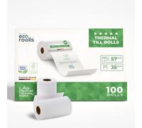 ECO ROOLLS® - Rouleau TPE Carte Bancaire 57x35x12 - Papier Rouleaux TPE - Rouleau CB de caisse thermique 57mm - sans BPA - Bobine papier thermique 57mm x 14m x 12mm - [100x]