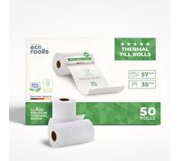 ECO ROOLLS® - Rouleau TPE Carte Bancaire 57x35x12 - Papier Rouleaux TPE - Rouleau CB thermique 57mm - sans BPA - Bobine papier thermique 57mm x 14m x 12mm - [50x]