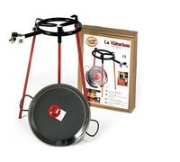 Eco Set Poêle à Paella 38 cm : Lot de 3 Pieds carrés + poêle à Paella en Acier Poli de 38 cm + brûleur à gaz de 300 mm