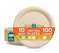 ECO SOUL Lot de 100 assiettes compostables de 25 cm - 100 % biodégradables - Jetables et respectueuses de l'environnement - Assiettes robustes en canne à sucre - Idéales pour les apéritifs, les