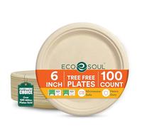 ECO SOUL Lot de 100 assiettes en carton jetables compostables de 15,2 cm de qualité alimentaire, 100 % pulpe de bagasse vierge, très résistantes, passent au micro-ondes, petites assiettes rondes pour