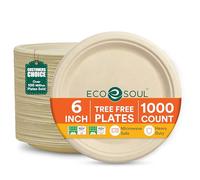 ECO SOUL Lot de 1000 assiettes en carton compostables de 15,2 cm pour dessert de Noël, très résistantes, respectueuses de l'environnement, petites assiettes en bagasse de canne à sucre pour apéritif
